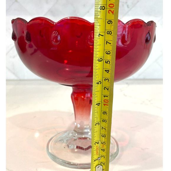 Vintage Indiana Glass Ruby Red Tear Drop Scalloped Pedestal Compote Bowl 7.5" - Picture 8 of 8